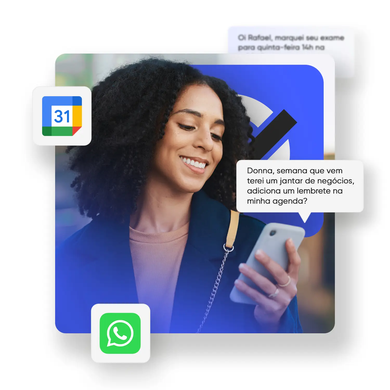 Cliente Donna com logos do WhatsApp
